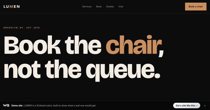 LUMEN demo: Frizerski salon · Web + booking